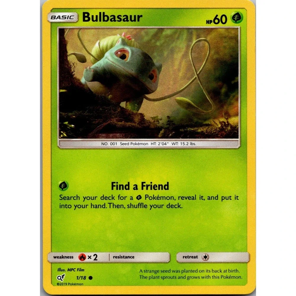 Pokemon Bulbasaur 1/18 Detective Pikachu Holo Common TCG Card 2019 LP